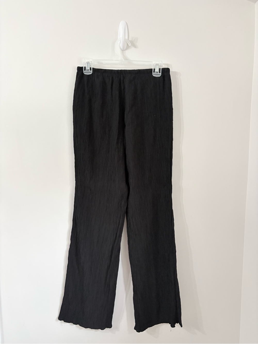 ZARA Black Crinkle Texture Wide Leg Pants Pull on Boho Minimalist Chic Womens S - Picture 5 of 5